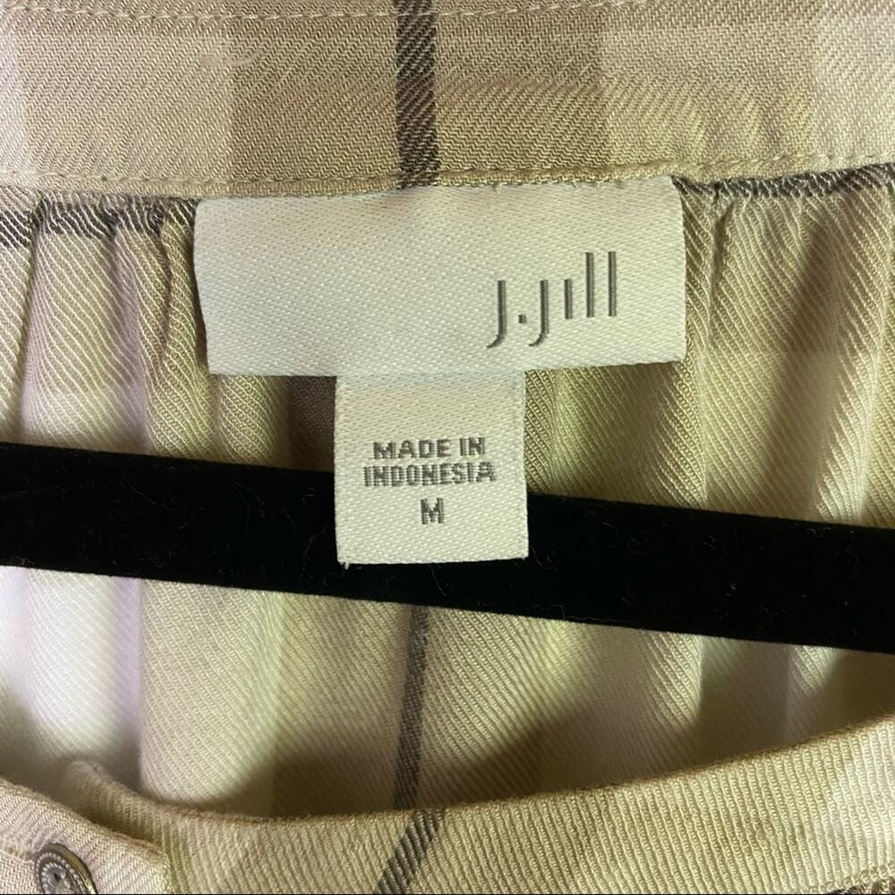 J. Jill Women's Tan Cream Plaid Button Up Top Blouse Size Medium - Picture 5 of 6